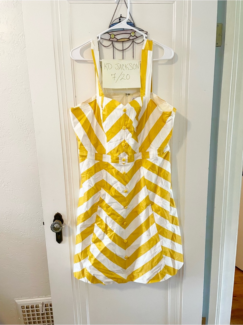 ModCloth Yellow and White Chevron Dress with Button Front